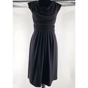 Liz Claiborne Dress Women's 6 Small Black Ruche Cap Sleeve Sheath Cowl Neck